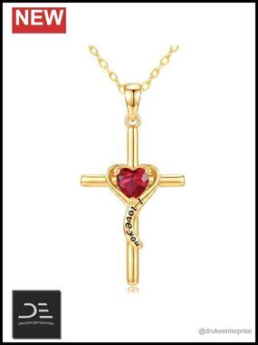 14K Gold Plated Cross Necklace Women Dainty Birthstone Pendant